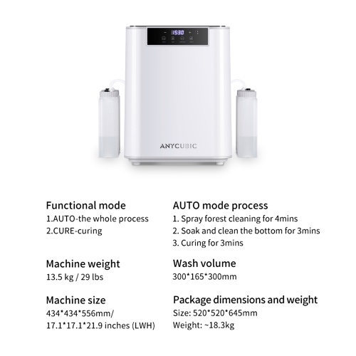 Anycubic Wash&Cure Machine for LCD SLA DLP 3D Printer Models with Control Panel Intelligent Fault Detection 