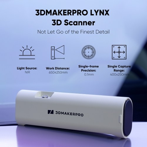 3DMakerpro Lynx Handheld 3D Scanner for 3D Printing 0.1mm Accuracy&10FPS Scanning Lightning-Fast Speed Compatible with Win10/11 and MacOS 11/12 (Premium) 