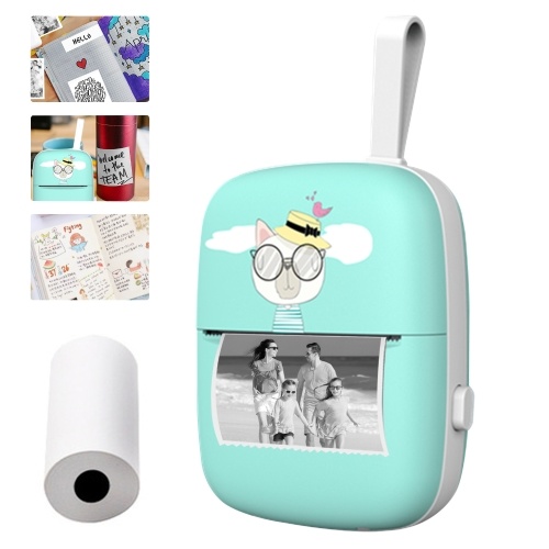 Mini Pocket Photo Printer Portable Mobile Thermal Printing Machine All in One 203DPI Wireless BT Connection for Picture Lable DIY Handcraft List Meno Notes Journal Receipt Paper Instant Printer Sticker with 1 Roll Thermal Paper 57*30mm Study Work Office Compatible with Android iOS