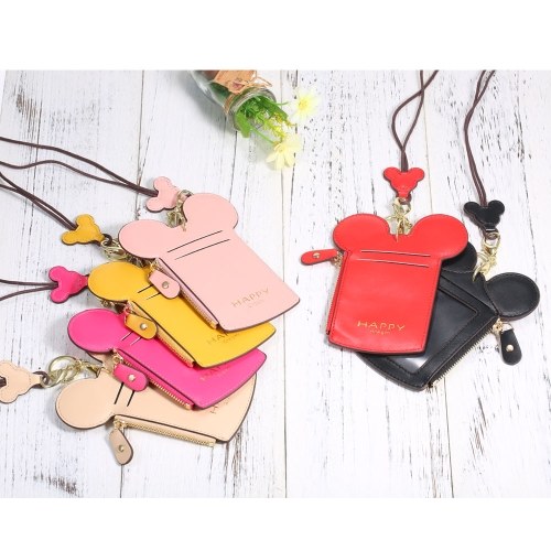 

Cartoon Cute Card Holder Protector ID Credit Card Case Leather Mini Slim Pocket Wallet Coin Change Purse with Key Ring & Lanyard