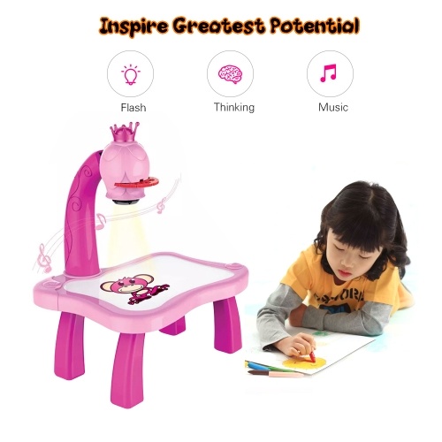

Intellectual Children Painting Board Table Art Desk Easel with Music Lantern Slides Color Pens Drawing Book Perfect Gift for Kids