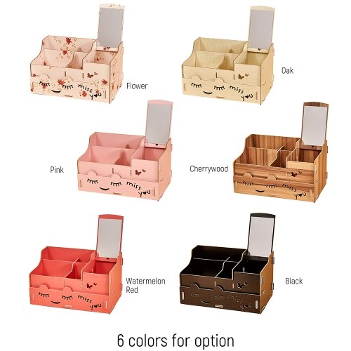 

Wood Makeup Organizer Case with Mirror Desktop Multi Slots Storage Holder for Jewlry Cosmetic Supplies