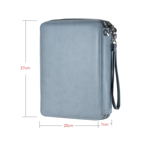 

136 Slots Color Pencil Case Multi-functional Bag Pu Leather Zippered Portable with Handle Strap