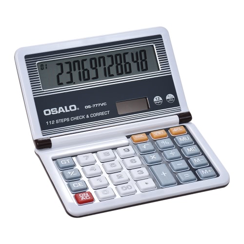 

Folding Desktop Electronic Calculator 12 Digits 112 Steps Check & Correct Battery & Solar Dual Powered Larger Display for Home Sch
