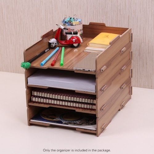 

Wood Desk File Organizer Document Holder Letter Tray 4 Layers for Office School Home Use