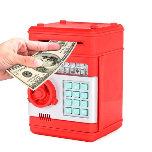 

Automatic Roll Mini Paper Money Storage Machine Lock Password Coin Cash Box (Red)