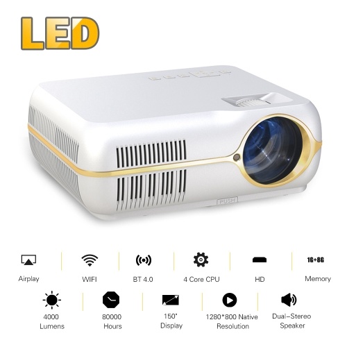 

Home Video Projector Portable Wi-Fi Home Theater LED Projector Compatible for Android 6.0 System 4200 Lumen 80000 Hours Lamps Life Support Full HD 1080P Movie Video Games with BT WIFI HD-IN LAN USB VGA AV Audio Out for SmartPhone Notebook Laptop Tablet PC