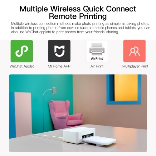 

Xiaomi Mijia HD Instant Photo Printer Mini Household Thermal Sublimation Printer Full Color Print 4x6 Inch 300dpi WiFi Connection Auto Lamination Compatible with Windows Mac Android iOS