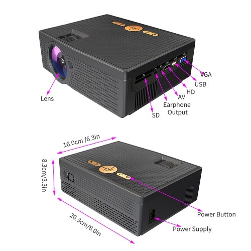 

Mini Projector 1080P Supported 5000 Lux 150 Inch Display Portable Video Movie