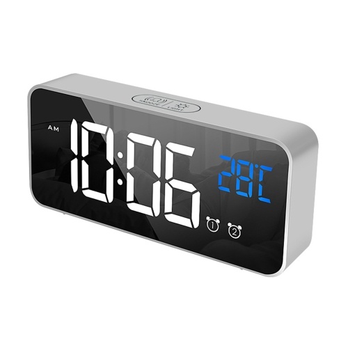 

LED Digital Alarm Clock for Bedroom Electronic Clock with Thermometer 2 Alarms Snooze Function 4 Level Brightness Mirror Clocks USB Charging for Bedside Desk Office