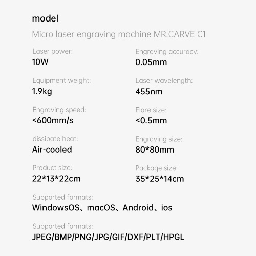 

MR.CARVE C1 Laser Engraver 5W Blue Light Laser Cutting and Carving Machine