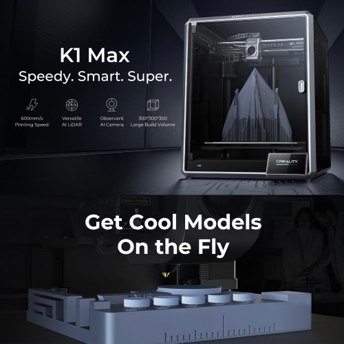 Creality K1 Max FDM 3D Printer Buit-in AI LiDAR and AI Camera 300x300x300mm Large Build Volume 600mm/s Printing Speed 
