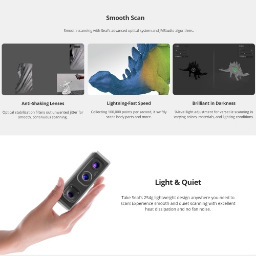 3DMakerpro Seal 3D Scanner for 3D Printer with 0.01mm Accuracy 24-bit Color Camera 10FPS Scanning Speed Anti-Shake Scan 3D Model Scanner Compatible with Android/iOS/Win10/MacOS System 
