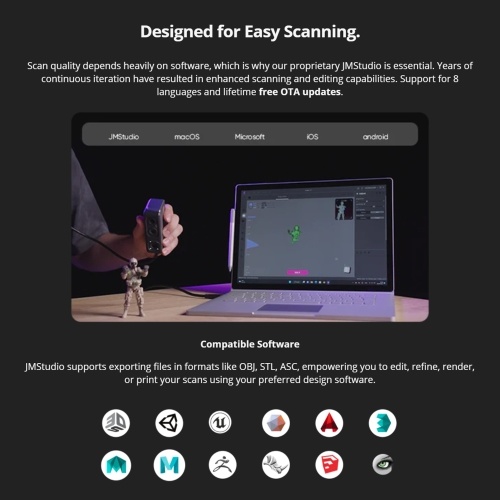 3DMakerpro Seal 3D Scanner for 3D Printer with 0.01mm Accuracy 24-bit Color Camera 10FPS Scanning Speed Anti-Shake Scan 3D Model Scanner Compatible with Android/iOS/Win10/MacOS System 