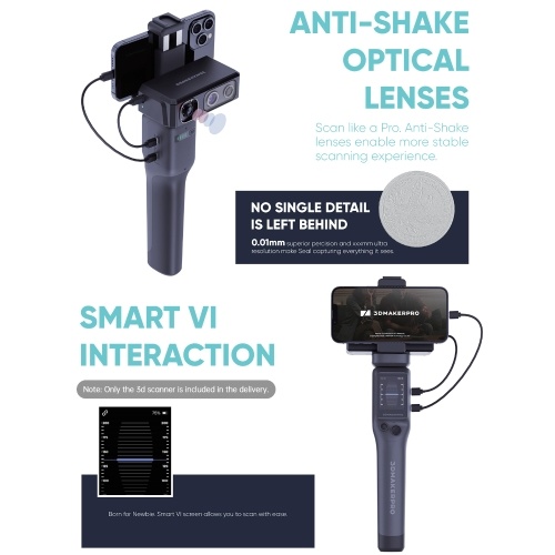 3DMakerpro Seal 3D Scanner for 3D Printer with 0.01mm Accuracy 24-bit Color Camera 10FPS Scanning Speed Anti-Shake Scan 3D Model Scanner Compatible with Android/iOS/Win10/MacOS System 