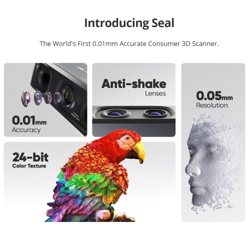 3DMakerpro Seal 3D Scanner for 3D Printer with 0.01mm Accuracy 24-bit Color Camera 10FPS Scanning Speed Anti-Shake Scan 3D Model Scanner Compatible with Android/iOS/Win10/MacOS System 