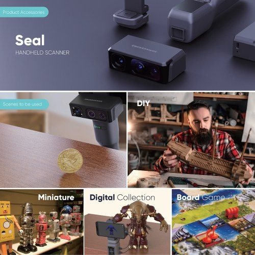 3DMakerpro Seal 3D Scanner for 3D Printer with 0.01mm Accuracy 24-bit Color Camera 10FPS Scanning Speed Anti-Shake Scan 3D Model Scanner Compatible with Android/iOS/Win10/MacOS System 