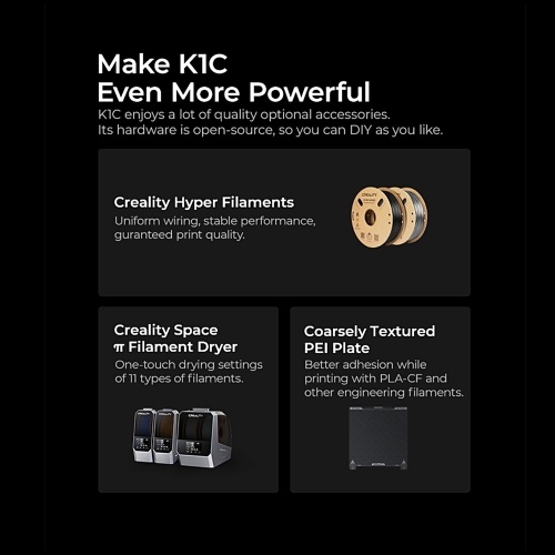 Creality K1C 3D Printer 600mm/s High Speed FDM 3D Printers Print Size 220x220x250mm with Al Camera Observant All-Metal Hot End Kit 