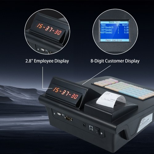 

Electronic Cash Register with 48 Keys Dual Screen Display Simple Program Large Capacity with 58mm Thermal Printer