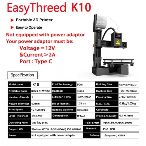 EasyThreed K10 3D Printer Mini Desktop Printing Machine for Kids 