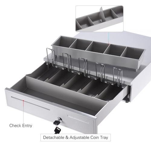 

Heavy Duty Electronic 405 Cash Drawer Box Case Storage 5 Bill 5 Coin Trays Check Entry