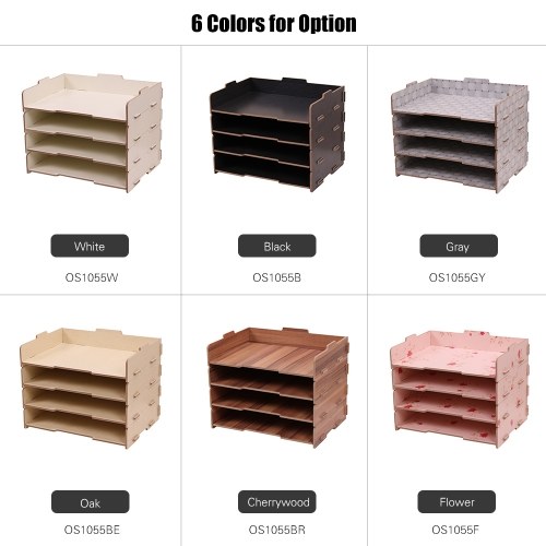 Wood Desk File Organizer Document Holder Letter Tray 4 Layers for Office School Home Use