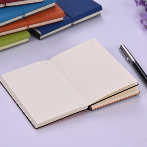 

front Portable A6 Notebook PU Leather Soft Cover with Elastic Closure Lined Blank Paper Travel Journal Daily Notepad