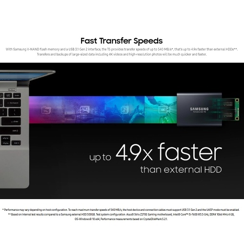 

SAMSUNG PC Portable SSD T5 500GB External Solid State Drives SSD 540 MB/s USB 3.1 Gen2 Compatible for PC Laptop Desktop