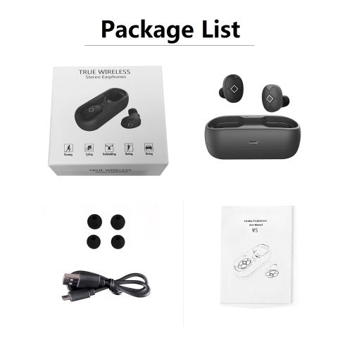 

V5 TWS Wireless Stereo Earphones One-button Control Earbuds Music Volume Voice Control Headset with Charging Case and Cable Compatible with Siri Android iOS