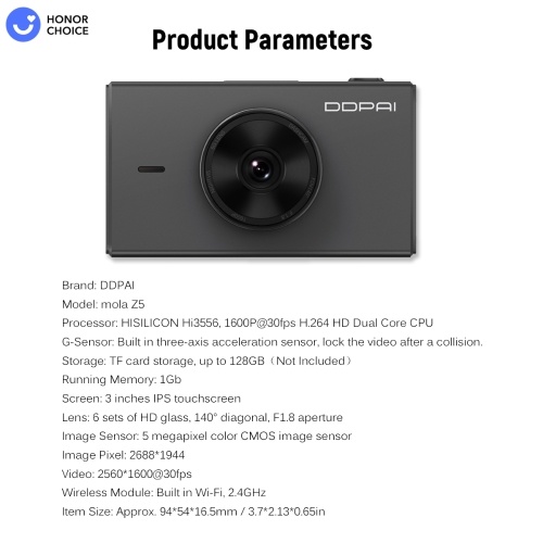 

Nimova DDPAI mola Z5 Driving Recorder HD 5 Megapixel Dash Cam