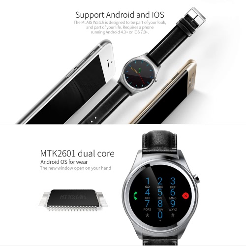

Mlais Часы Смарт Часы Android 5.1 OS MTK2601 Dual Core 512 Мб оперативной памяти 4 Гб ROM 1.3inch экран Bluetooth 4.1 для Android