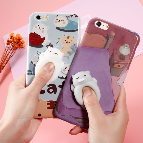 Coniglio con sfondo nero per iPhone6 / 6S Custodia Silenziosa squisita 3D Silicone TPU Shell Squeeze Stress alleviare i giocattoli Copertura posteriore di Mobliephone