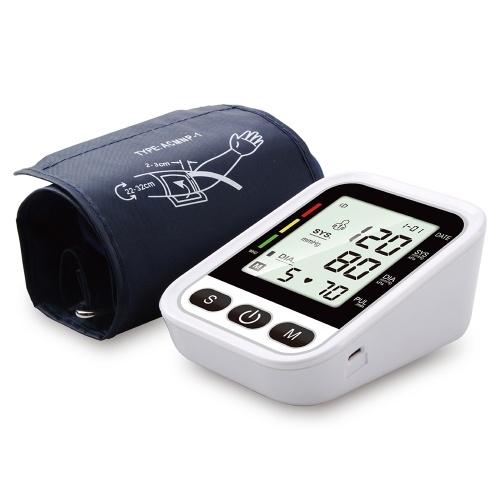 

Arm Electronic Blood Pressure Monitor Portable Sphygmomanometer Heart Rate Alarm with Automatic Digital LCD Display Intelligent Pressurization Voice Broadcast Smart Blood Pressure Device
