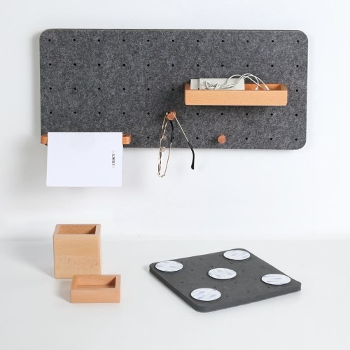 

have fantastic home Felt Board Wall Shelf Punch-Free Storage Rack With 6 Beech Wood Accessories Wall Decoration Grey for Home Living Room