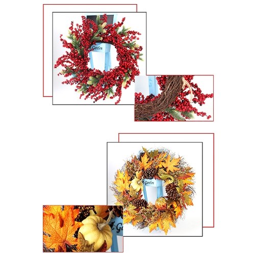 

Christmas Garland with Pumpkin Fall Leaves Pine Cones Christmas Wreath Door Decoration Home Ornament Christmas Party Decor