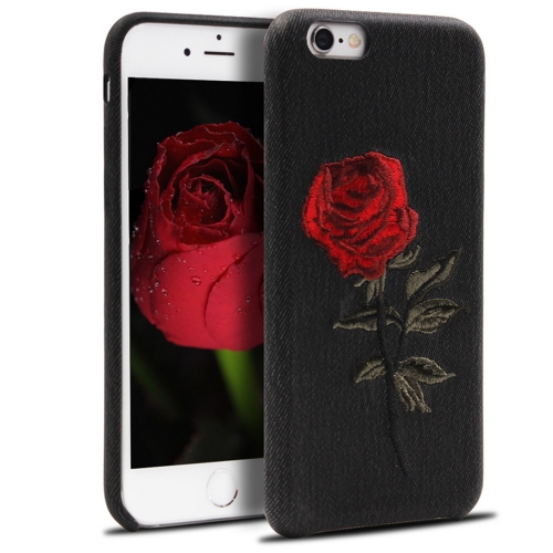 

Women Beauty Creative Fashion Lady Style PU Leather Case New Embroidery Rose Mobile Phone Shell for iPhone 6 and 6s Black