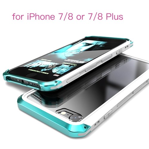 

Fashionable Practical Phone Cover Metal Protective Frame Breakingproof Mobile Phone Shell with Transparent Clear Toughened Glass for iPhone7/8 Plus