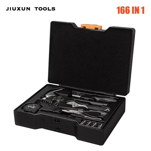 JIUXUN 166 in 1 Hand Tools Set Household Repair Hand Tool Kit with Toolbox Storage Case Wrench Hammer Tape Plier Maintenance Screwdriver Storage Box Repair Case Wrench