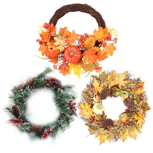 

Christmas Garland with Pumpkin Fall Leaves Pine Cones Christmas Wreath Door Decoration Home Ornament Christmas Party Decor
