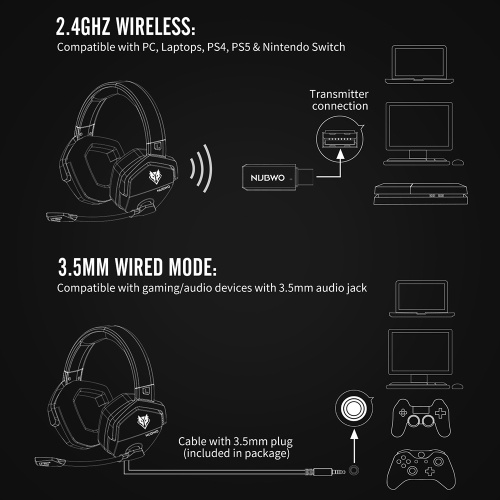 NUBWO G06 2.4G Wireless Gaming Headset with Mic 