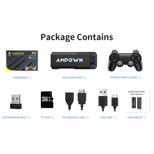 GD20 Game Stick Built-in 50000 Games 128GB 2.4G Wireless Controller 