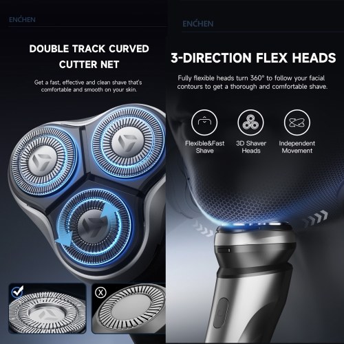 ENCHEN Black Stone Max Electric Razor for Men Rotating Head Cordless Shaver Rechargeable Portable Razor Wet and Dry Use Waterproof 
