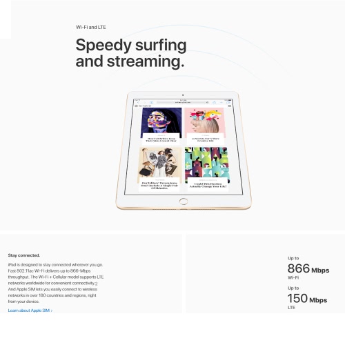 

Apple iPad Wi-Fi Only Tablet 9.7inch Retina Display 2048*1536pixel 64bit A9 Chip 32GB iOS 10 8.0MP+1.2MP Camera 32.4Wh Battery Touch ID Siri BT4.2 Apple Pay FaceTime Tablet PC