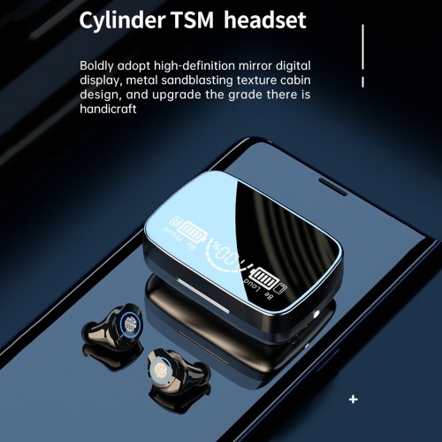 

M17 BT5.1 Wireless Headphones Auto Pairing IPX7 Waterproof 2000mAh Charge Box Three Screen Power Display Powe Bank (Mirror type, Black)