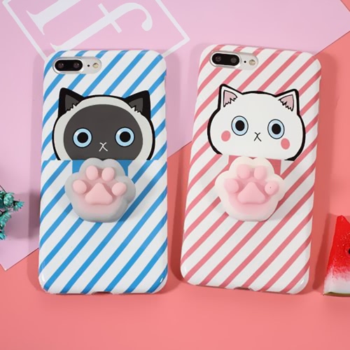 Coniglio con sfondo nero per iPhone6 / 6S Custodia Silenziosa squisita 3D Silicone TPU Shell Squeeze Stress alleviare i giocattoli Copertura posteriore di Mobliephone