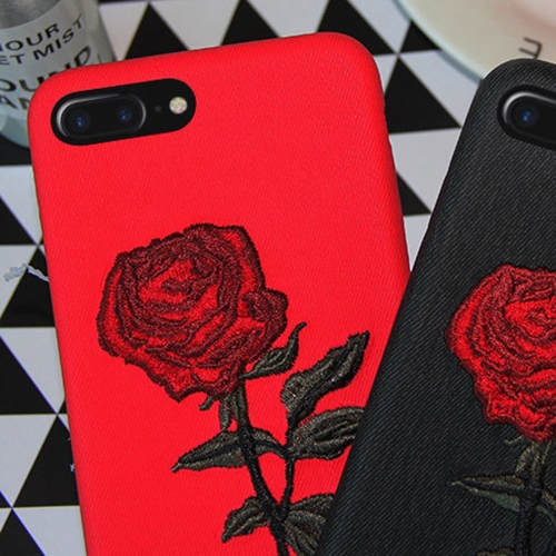 

Women Beauty Creative Fashion Lady Style PU Leather Case New Embroidery Rose Mobile Phone Shell for iPhone 6 and 6s Black