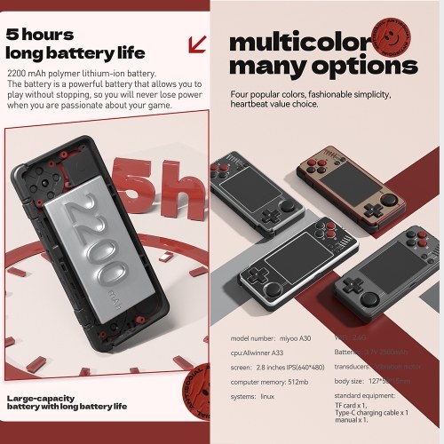 Miyoo A30 Portable Handheld Game Console - Vintage Gaming, 2.8-inch IPS Display, Linux OS, WiFi Multiplayer 