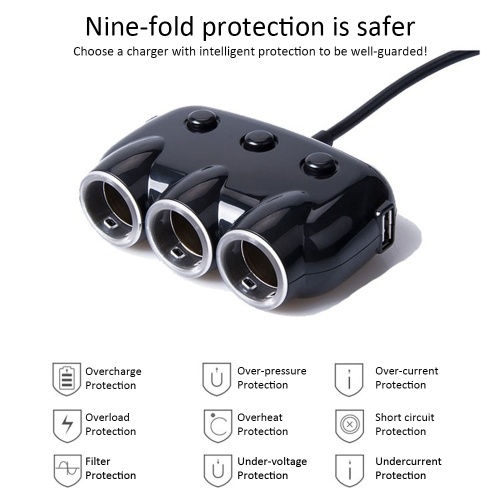 

3 Way Car Charger Led Indicator 120W 3.1A Phone Charging Adapter