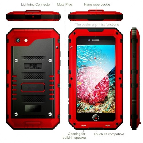

For iPhone 5 5S 6 6S Plus 7 8 Plus X Protective Case IP68 Waterproof Metal Shell Bumper Shock-Absorption Anti-Scratch