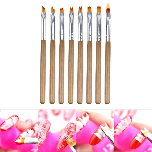 Pennello per smalto per unghie Pennello per pittura decorativa per unghie Pennello per disegno per unghie 8PCS Strumento per nail art Penna per legno Pennello in nylon per capelli